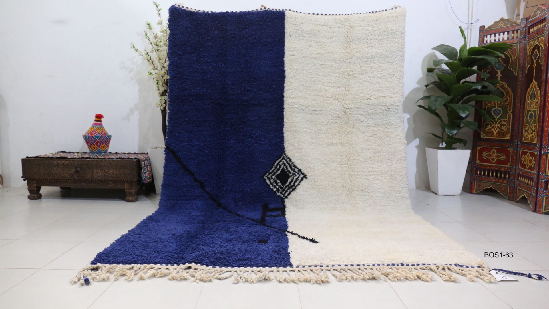 blue and white moroccan rug